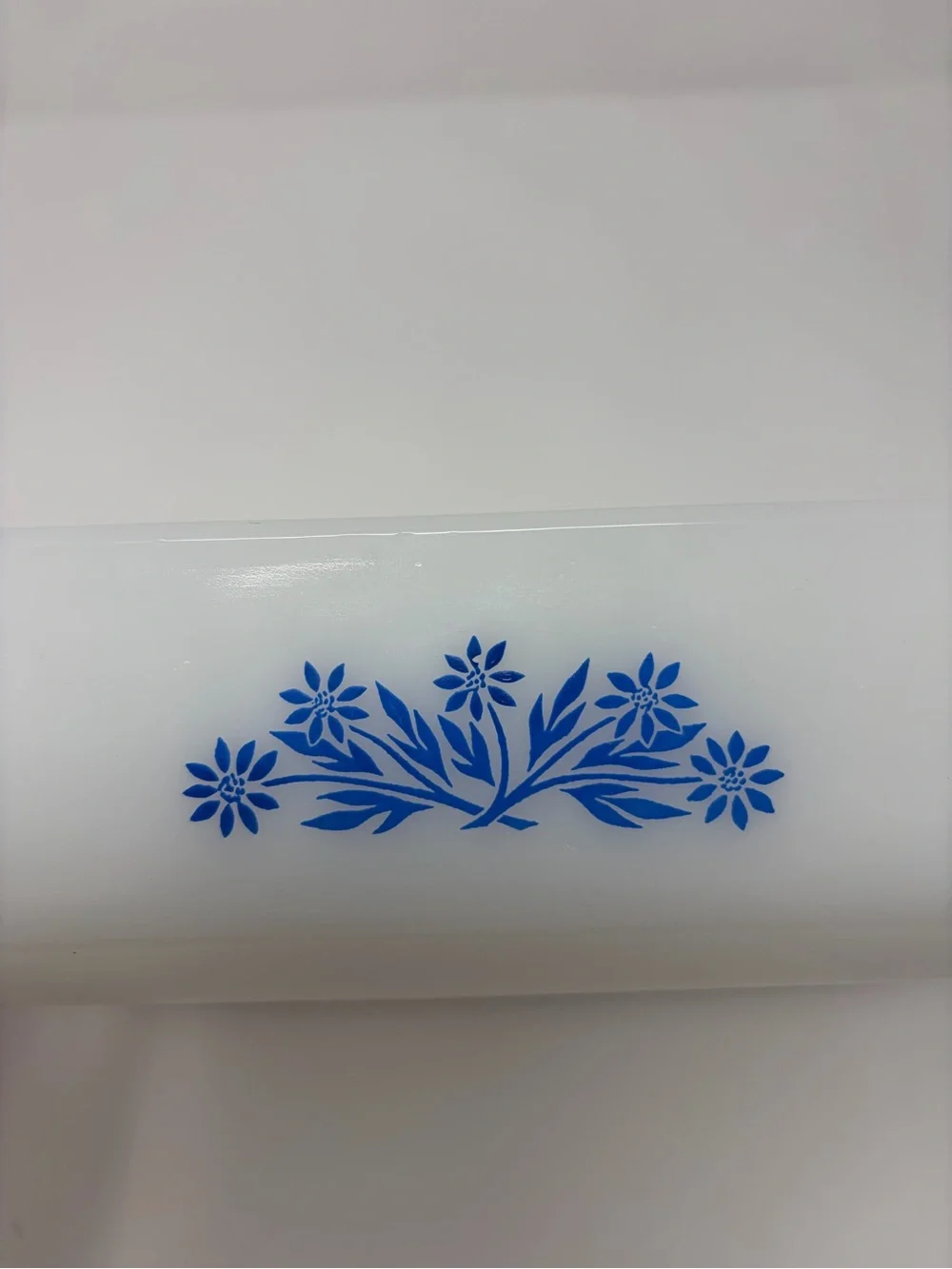 Vintage Anchor Hocking Milk Glass Casserole Dish with Blue Floral Pattern